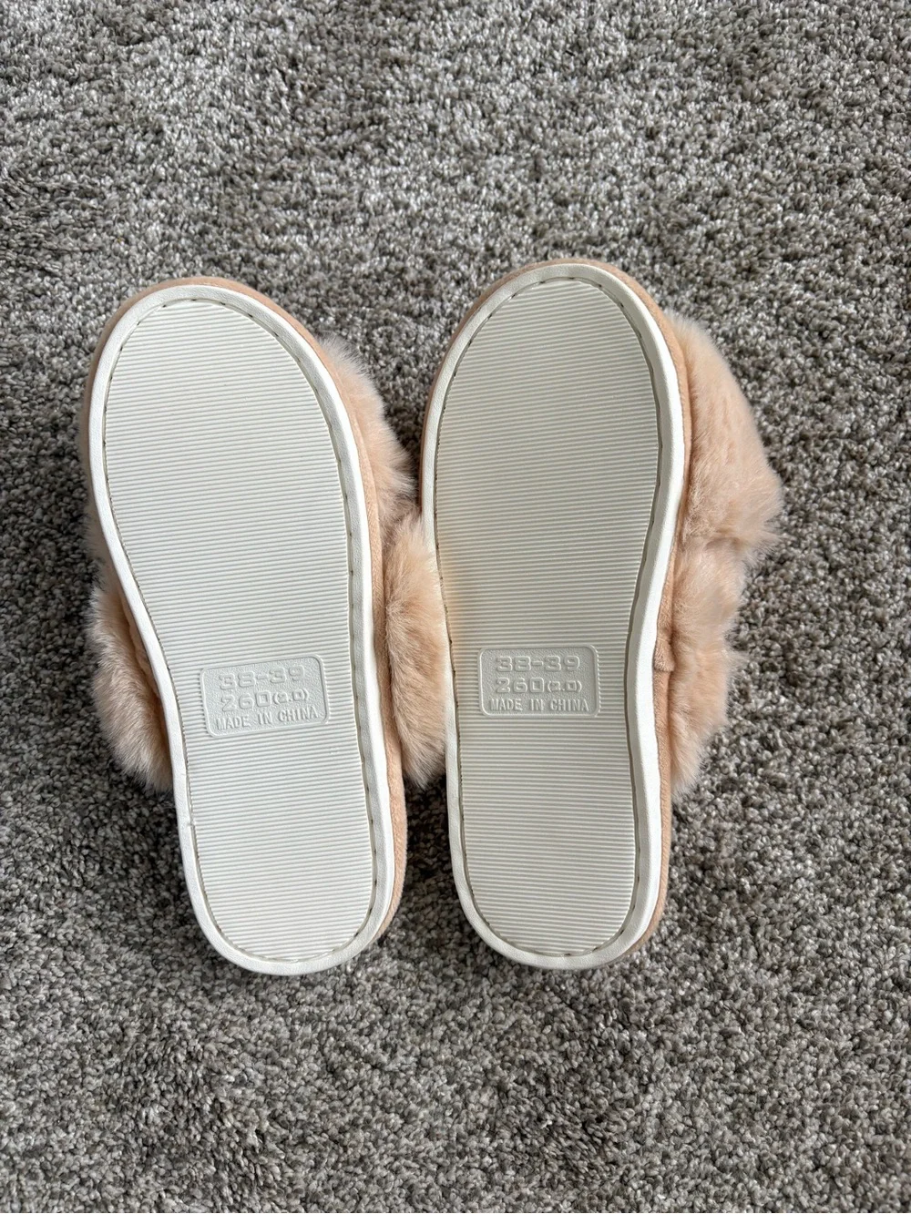 Plush Cross-Band Kids Slippers in Light Beige